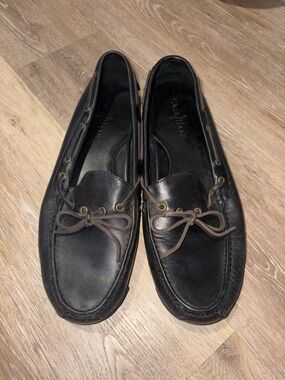 Cole Haan Black Leather Boat Shoes with Brown Laces